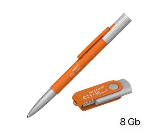 Набор ручка 'Clas' + флеш-карта 'Vostok' 8 Гб в футляре, покрытие soft touch, оранжевый, Цвет: оранжевый, изображение 2