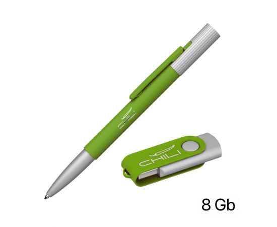 Набор ручка 'Clas' + флеш-карта 'Vostok' 8 Гб в футляре, покрытие soft touch, зеленое яблоко, Цвет: зеленое яблоко, изображение 2