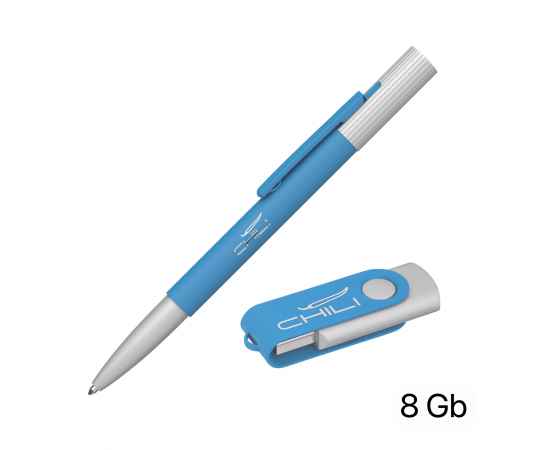 Набор ручка 'Clas' + флеш-карта 'Vostok' 8 Гб в футляре, покрытие soft touch, голубой, Цвет: голубой, изображение 2