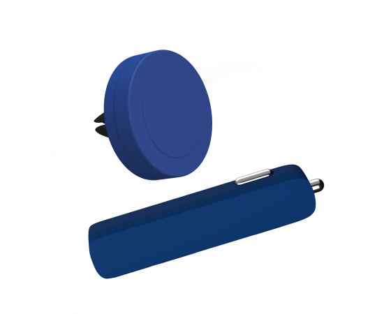Набор автомобильное зарядное устройство 'Slam' + магнитный держатель для телефона 'Allo' в футляре, покрытие soft touch, темно-синий, Цвет: темно-синий, изображение 4