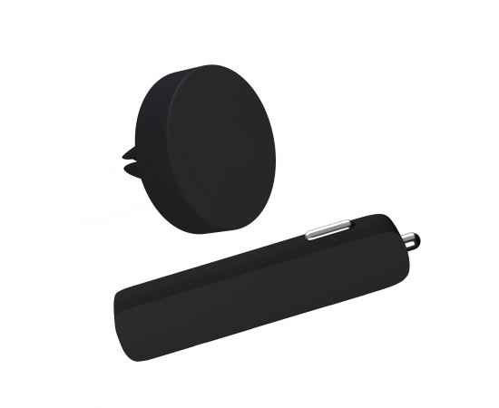 Набор автомобильное зарядное устройство 'Slam' + магнитный держатель для телефона 'Allo' в футляре, покрытие soft touch, черный, Цвет: черный, изображение 4