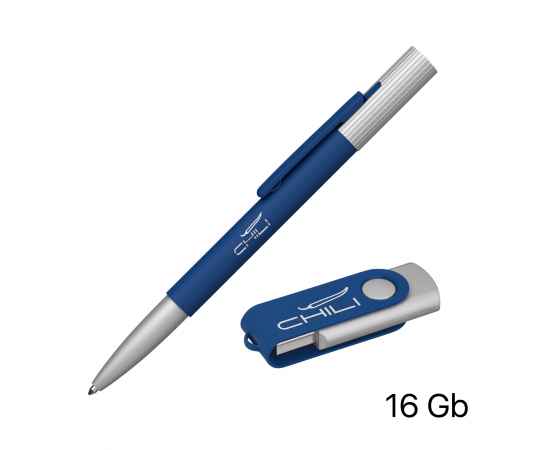 Набор ручка 'Clas' + флеш-карта 'Vostok' 16 Гб в футляре, покрытие soft touch, темно-синий, Цвет: темно-синий, изображение 2