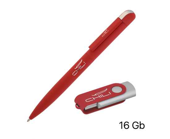 Набор ручка + флеш-карта 16 Гб в футляре, покрытие soft touch, красный, Цвет: красный, изображение 2