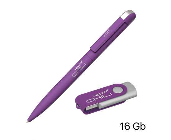 Набор ручка + флеш-карта 16 Гб в футляре, покрытие soft touch, фиолетовый, Цвет: фиолетовый, изображение 2