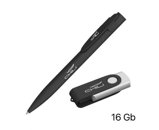 Набор ручка + флеш-карта 16 Гб в футляре, покрытие softgrip, черный, Цвет: черный, изображение 2