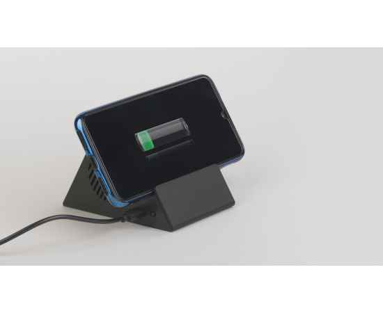 Bluetooth колонка-подставка 'Rock' 3Вт с беспроводным зарядным устройством и подсветкой логотипа, черный, Цвет: черный, изображение 3