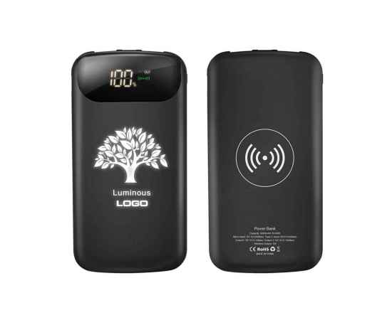 Беспроводное зарядное устройство 'Shine SOFTTOUCH', 8000 mAh с подсветкой логотипа и цифровым индикатором заряда, черный, Цвет: черный, изображение 3