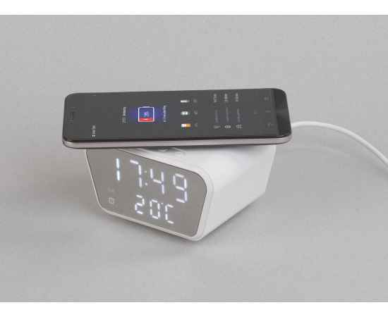 Настольные часы 'Smart Clock' с беспроводным (15W) зарядным устройством, будильником и термометром, белый, Цвет: белый, изображение 3