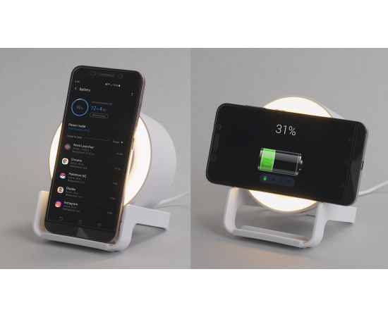 Bluetooth колонка-подставка 'Smart Sound' с беспроводным (10W) зарядным устройством и лампой, белый, Цвет: белый, изображение 4