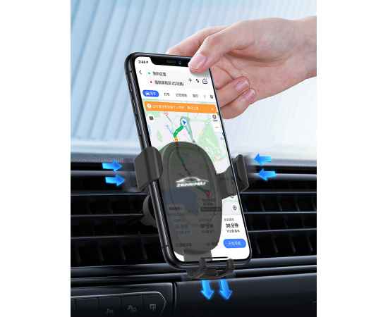 Автомобильное беспроводное (10W) зарядное устройство 'Clamp SOFTTOUCH' с подсветкой логотипа, покрытие soft touch, черный, Цвет: черный, изображение 3