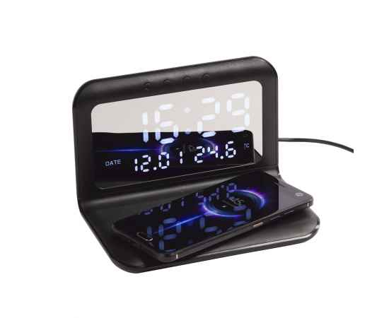Настольные часы 'Smart Time' с беспроводным (15W) зарядным устройством, будильником и термометром, со съёмным дисплеем, черный, Цвет: черный, изображение 3