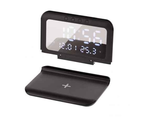 Настольные часы 'Smart Time' с беспроводным (15W) зарядным устройством, будильником и термометром, со съёмным дисплеем, черный, Цвет: черный, изображение 4