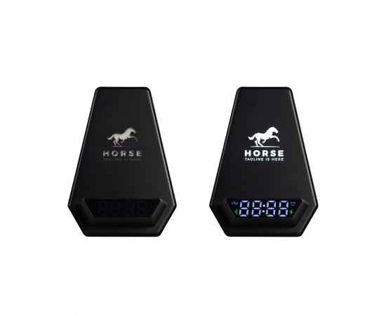 Настольная Bluetooth колонка (3Вт) 'Smart Pyramid' с часами и беспроводным (15W) зарядным устройством, с подсветкой логотипа, черный, Цвет: черный, изображение 5