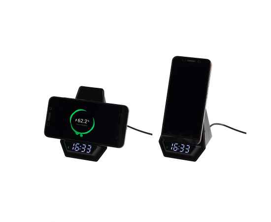 Настольная Bluetooth колонка (3Вт) 'Smart Pyramid' с часами и беспроводным (15W) зарядным устройством, с подсветкой логотипа, черный, Цвет: черный, изображение 6