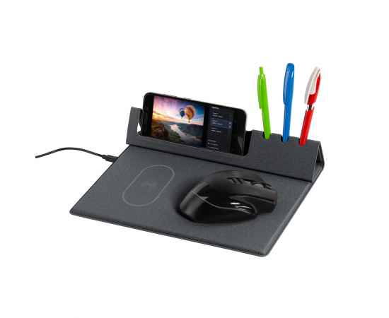 Настольная складная подставка 'Cool Desk' с беспроводным (10W) зарядным устройством и ковриком для мыши, темно-серый, изображение 4