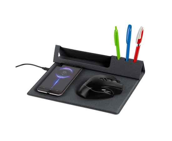 Настольная складная подставка 'Cool Desk' с беспроводным (10W) зарядным устройством и ковриком для мыши, темно-серый, изображение 5