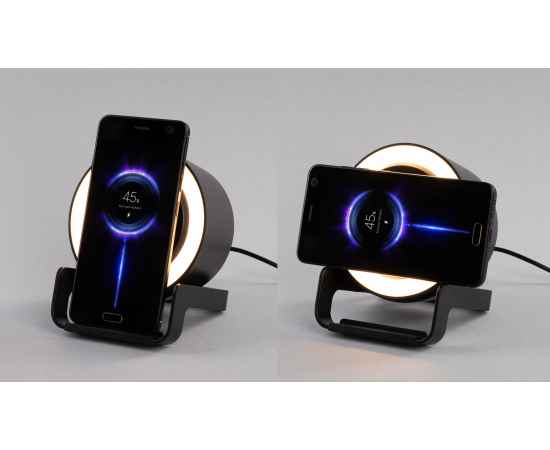 Bluetooth колонка-подставка 'Smart Loud' с беспроводным (10W) зарядным устройством, лампой и подсветкой логотипа, черный, изображение 2