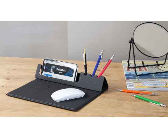 Настольная складная подставка 'Cool Desk' с беспроводным (10W) зарядным устройством и ковриком для мыши, темно-серый, изображение 7