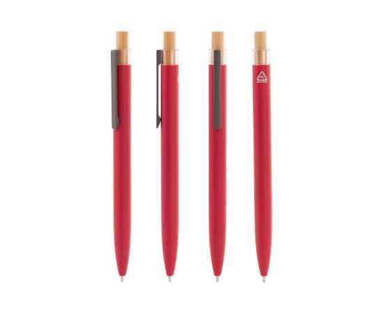 Ручка шариковая 'Matt' из переработанного алюминия и пластика, с кнопкой из бамбука, красный, Цвет: красный, изображение 2