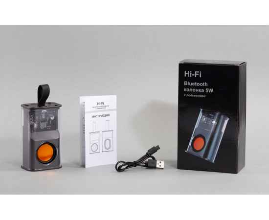 Bluetooth колонка 'Hi-Fi' 5Вт с разноцветной подсветкой и прозрачным корпусом, черный с оранжевым, изображение 5