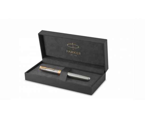 Ручка роллер Parker Sonnet  Stainless Steel GT, стержень: F, цвет чернил: black, в подарочной упаковке, изображение 2