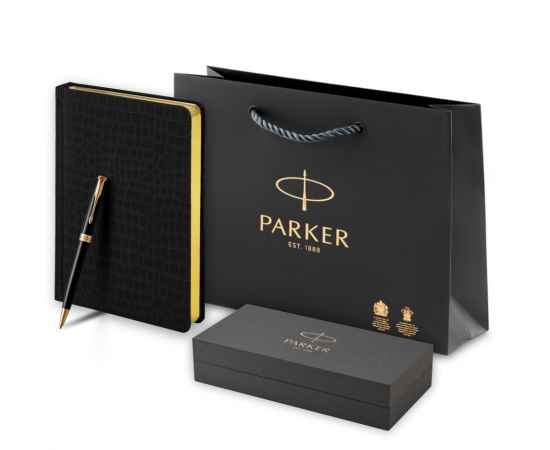 Подарочный набор Parker: шариковая ручка Parker Sonnet GT и ежедневник чёрного цвета с имитацией под кожу рептилии, изображение 5
