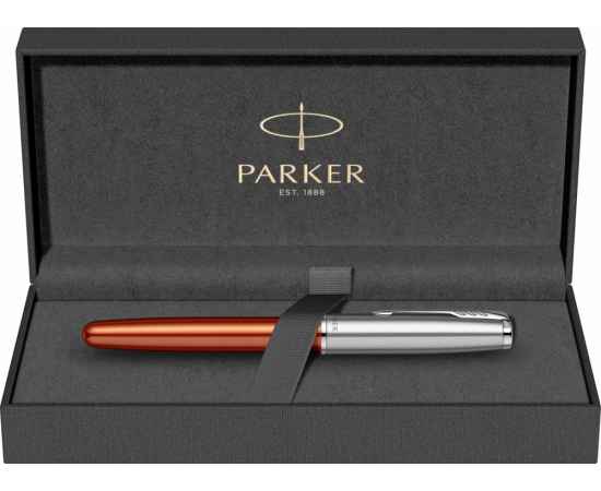 Ручка-роллер Parker Sonnet Essentials Orange SB Steel CT, цвет чернил black,перо: F, в подарочной упаковке., изображение 9