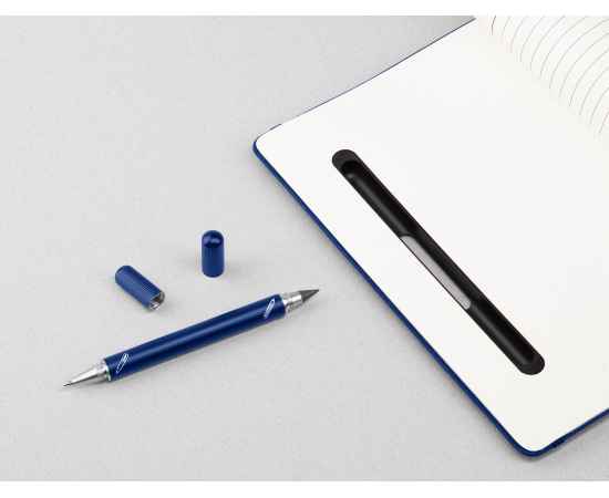 Блокнот с ручкой и вечным карандашом в пенале, с подставкой под смартфон, темно-синий, Цвет: темно-синий, изображение 3