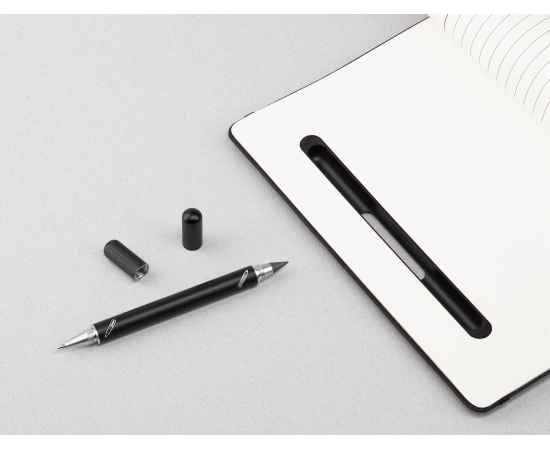 Блокнот с ручкой и вечным карандашом в пенале, с подставкой под смартфон, черный, Цвет: черный, изображение 3