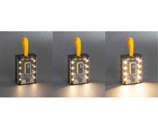 Зарядное устройство 'Shine' 9000 mAh с LED-подсветкой, встроенными кабелями Type-C/Lightning/USB, черный с желтым, изображение 4