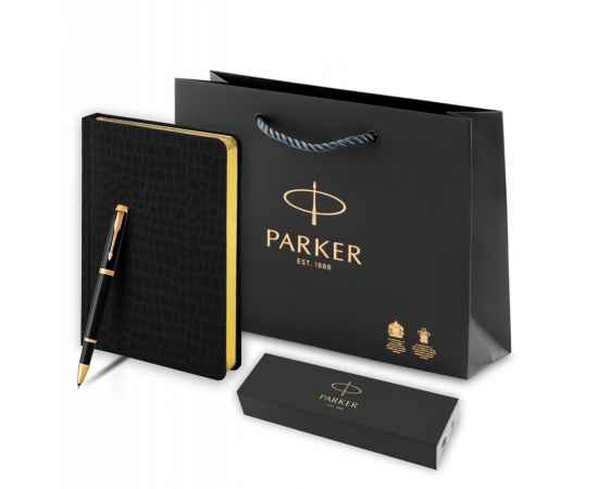 Подарочный набор Parker: ручка-роллер Parker IM Metal Black GTи ежедневник черного цвета с имитацией под кожу рептилии, изображение 7
