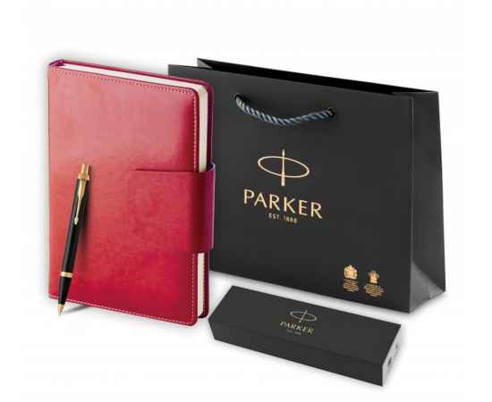Подарочный набор: Шариковая ручка Parker IM Metal Black GT и Ежедневник недатированный А5 красный, изображение 5