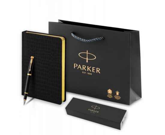 Подарочный набор: Перьевая ручка Parker IM Metal Black GT (глянцевый черный лак) и Ежедневник недатированный А5 черный, изображение 5