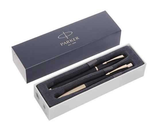 Подарочный набор из 2-х ручек Parker URBAN Muted black GT перьевая и шариковая ручки, изображение 2