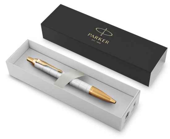 Подарочный набор: Ручка шариковая Parker IM Premium K318 Pearl GT, цвет чернил синий и белый недатированный ежедневник с золотым срезом, изображение 8