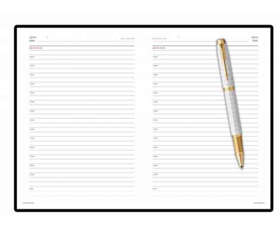 Подарочный набор: Ручка роллер Parker IM Premium T318 Pearl GT, цвет чернил черный и белый недатированный ежедневник с золотым срезом, изображение 6