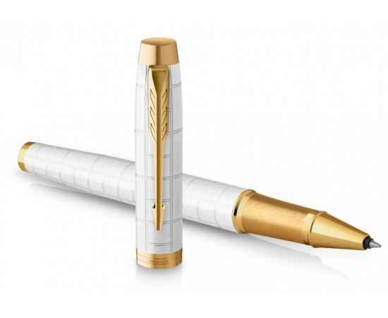 Подарочный набор: Ручка роллер Parker IM Premium T318 Pearl GT, цвет чернил черный и белый недатированный ежедневник с золотым срезом, изображение 8