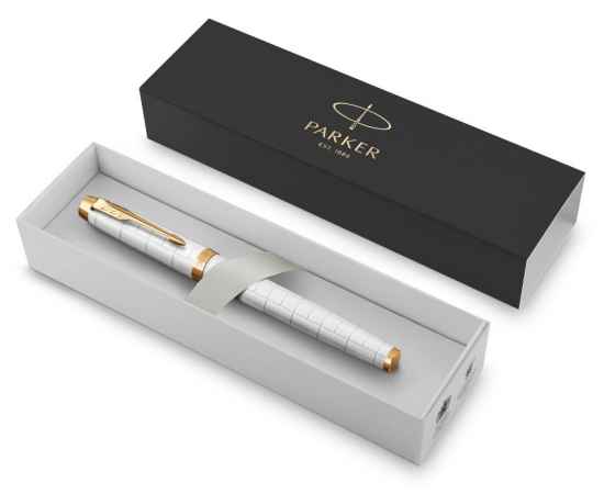 Подарочный набор: Ручка роллер Parker IM Premium T318 Pearl GT, цвет чернил черный и белый недатированный ежедневник с золотым срезом, изображение 9