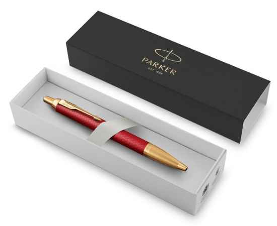 Подарочный набор: Шариковая ручка Parker IM Premium K318 Red GT, цвет чернил синий и красный недатированный ежедневник с золотым срезом, изображение 8