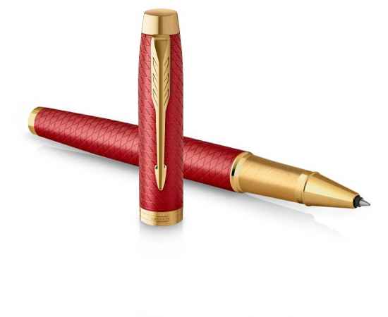 Подарочный набор: Ручка роллер Parker IM Premium T318 Red GT, цвет чернил черный и красный недатированный ежедневник с золотым срезом, изображение 8