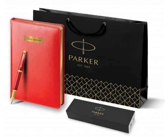 Подарочный набор: Ручка роллер Parker IM Premium T318 Red GT, цвет чернил черный и красный недатированный ежедневник с золотым срезом, изображение 10