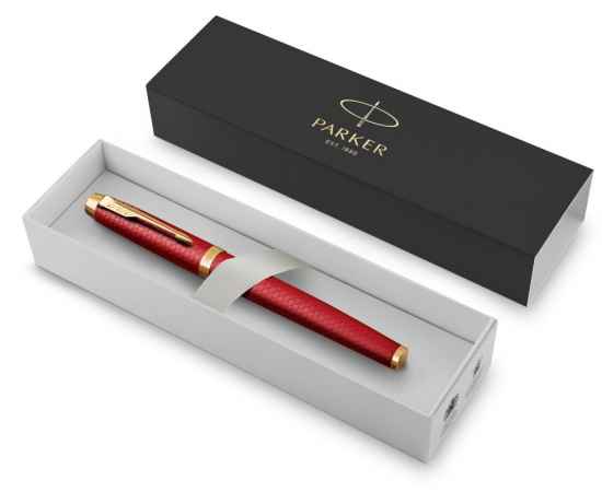 Подарочный набор: Ручка перьевая Parker IM Premium F318 Red GT, цвет чернил синий и красный недатированный ежедневник с золотым срезом, изображение 9
