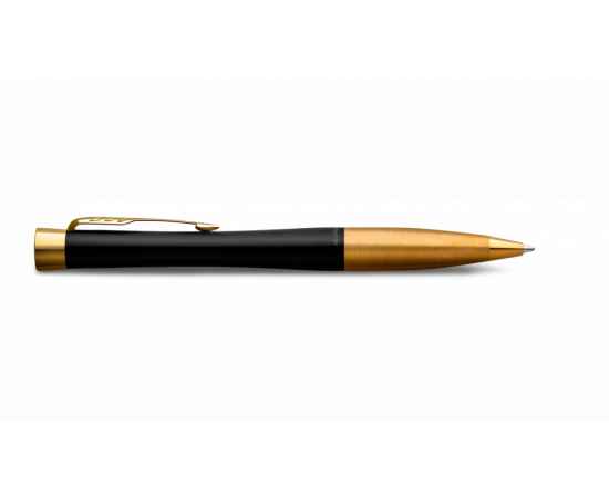 Шариковая ручка Parker Urban (матовый черный лак) Muted Black Gold Finish Trim, стержень: M, цвет чернил: blue, в подарочной упаковке., изображение 4
