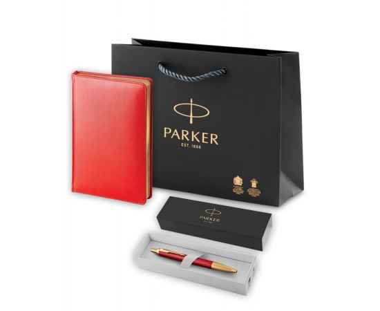 Подарочный набор: Шариковая ручка Parker IM Premium K318 Red GT, цвет чернил синий и красный ежедневник с золотым срезом, изображение 9