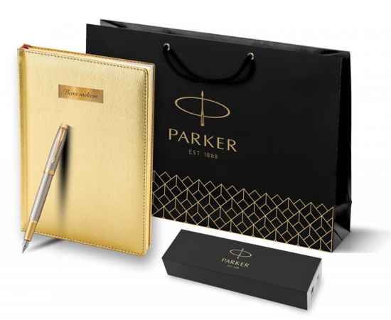 Подарочный набор Parker: ежедневник, ручка перьевая Parker IM Premium Warm Silver Grey GT, цвет чернил синий, изображение 7