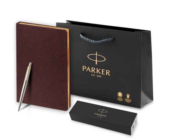 Подарочный набор: Шариковая ручка Parker Jotter Essential, St. Steel GT, стержень: Mblue и Ежедневник недатированный коричневый, изображение 5