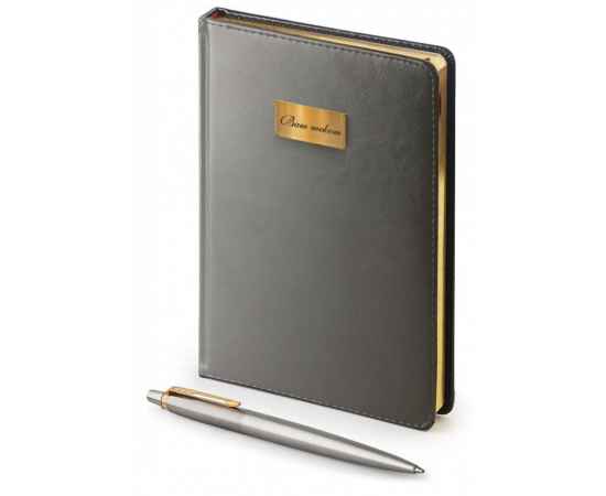 Подарочный набор: Ежедневник серый  и Шариковая ручка Parker Jotter Essential, St. Steel GT, изображение 3