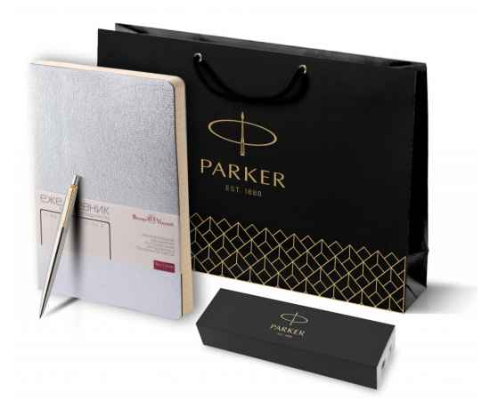 Подарочный набор: Шариковая ручка Parker Jotter Essential, St. Steel GT и Ежедневник недатированный серебристый, изображение 7