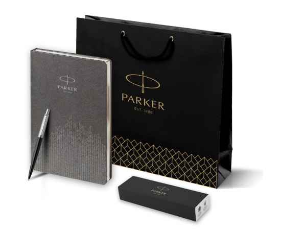 Подарочный набор: Шариковая ручка Parker Jotter Essential, Satin Black CT и Ежедневник  недатированный, серый, изображение 9