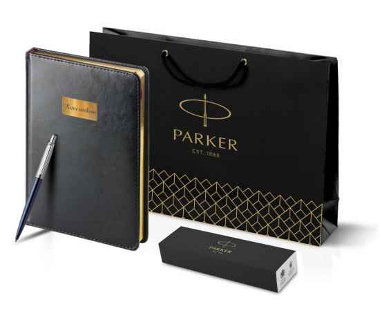 Подарочный набор: Шариковая ручка Parker Jotter Essential, Royal Blue CT и Ежедневник черный недатированный, изображение 9